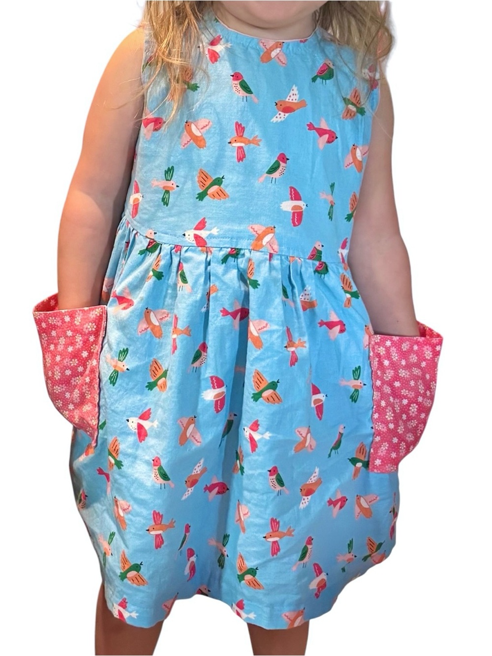 Handmade Boutique Bird Print Vintage Dress Girls 2T Sleeveless